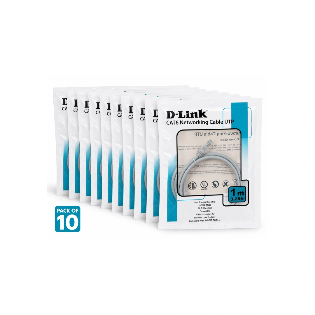 D-Link Cat6 UTP Round Patch Cord 1 Meter Grey 24AWG