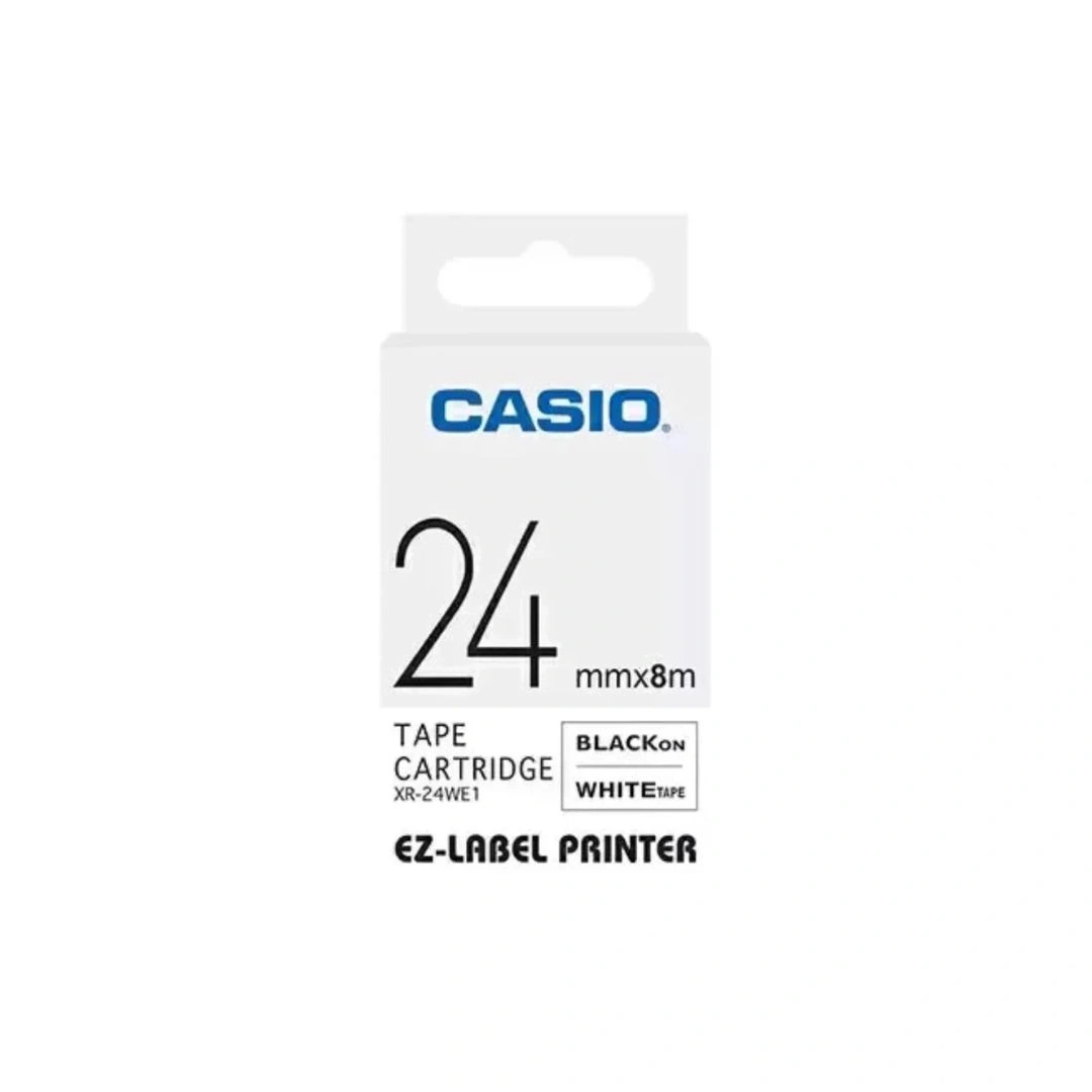 Casio XR-24WE1 24mm Black on White Label Tape for KL-820