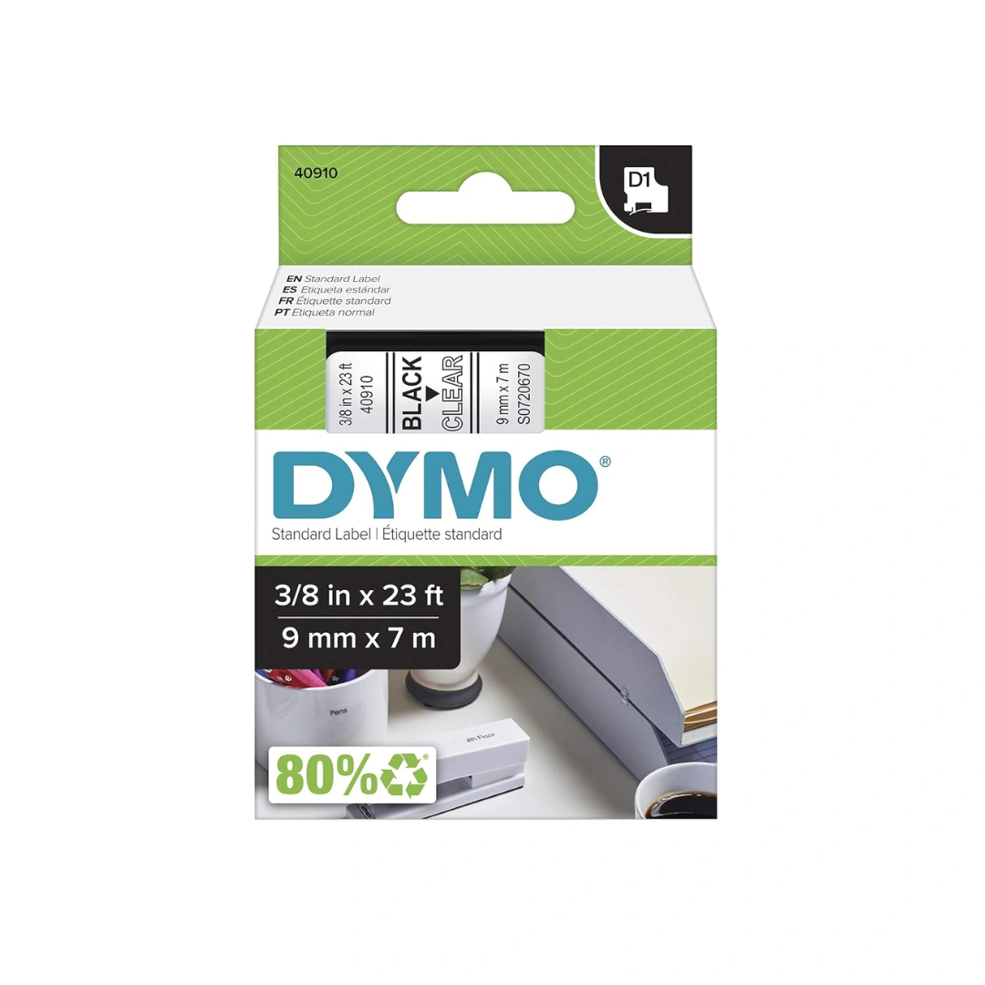 DYMO D1 40910 Label Tape Black on Clear 9mm x 7m