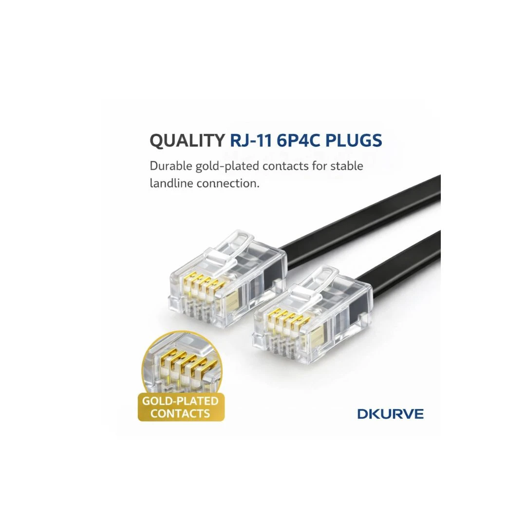 DKURVE RJ11 6P4C Telephone Cable Extension Cord – Handmade Landline Wire Black