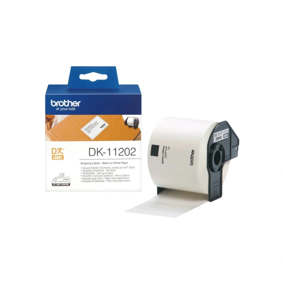 Brother DK-11202 Genuine Shipping Labels 62mm × 100mm – 300 Die-Cut White Paper Labels for Brother QL Printers