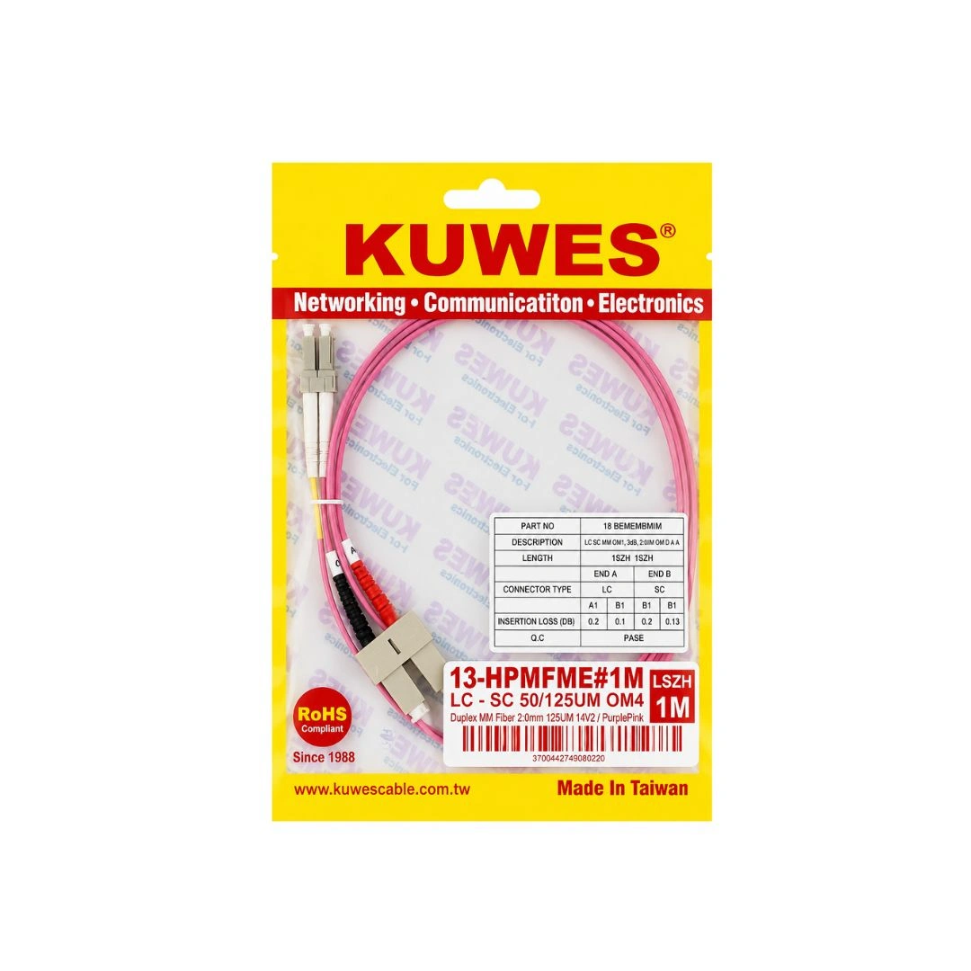 KUWES LC–SC OM4 Duplex Fiber Patch Cord 1M – 50/125µm LSZH