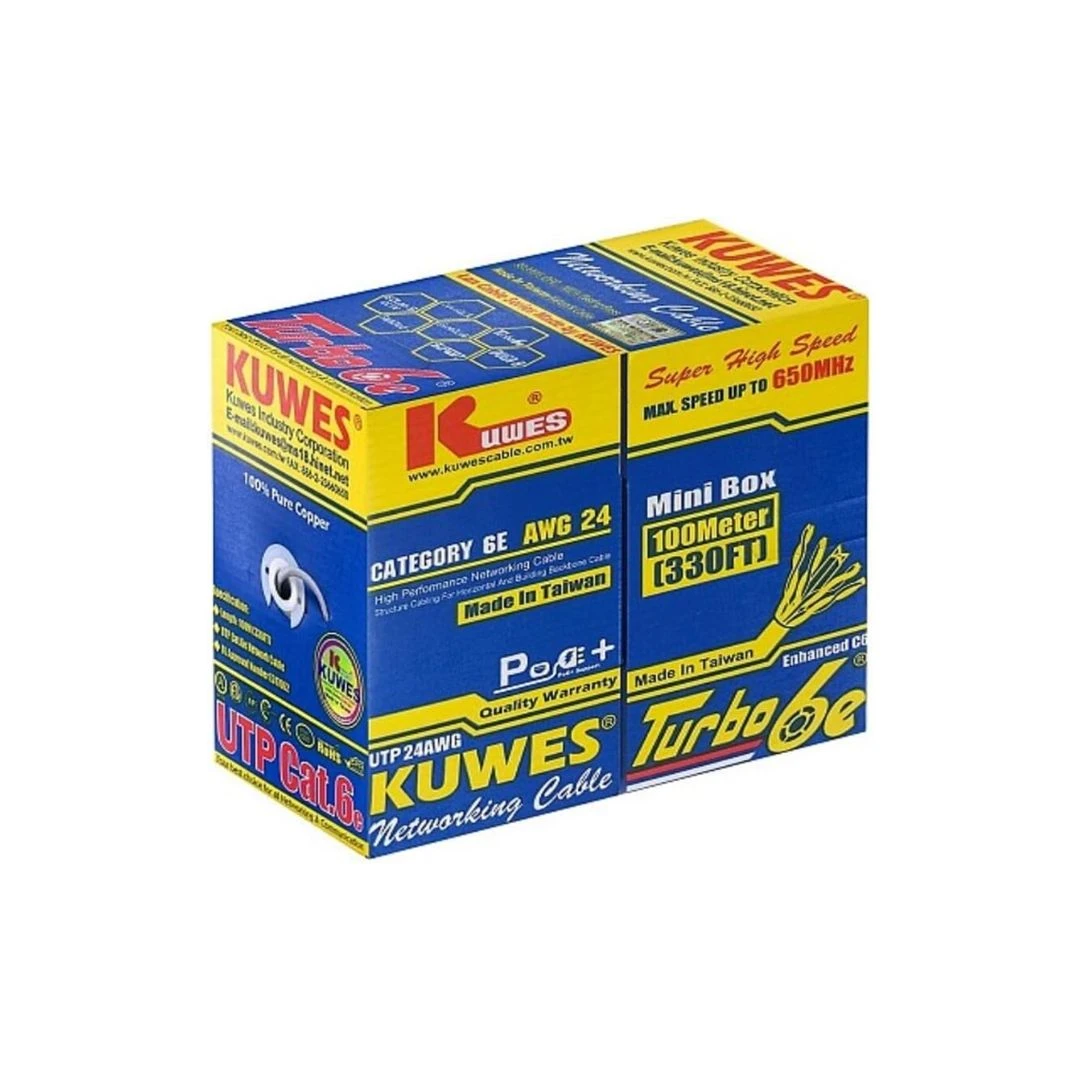 KUWES 100M CAT6 / CAT5e UTP Bulk Cable – 24AWG Full Copper LAN Network Cable, Made in Taiwan