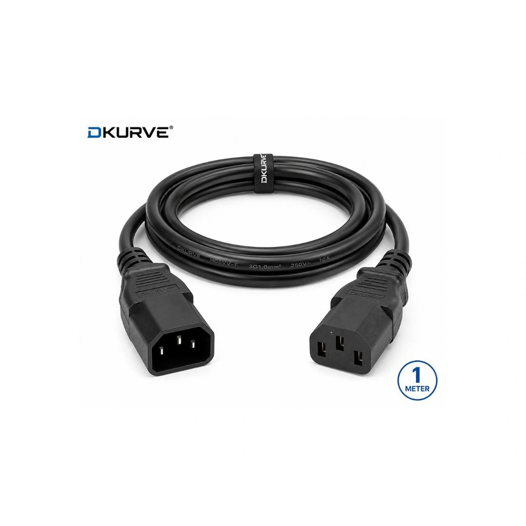 C13 to C14 1 Meter Power Cable – IEC Male to Female Extension Cord | DKURVE