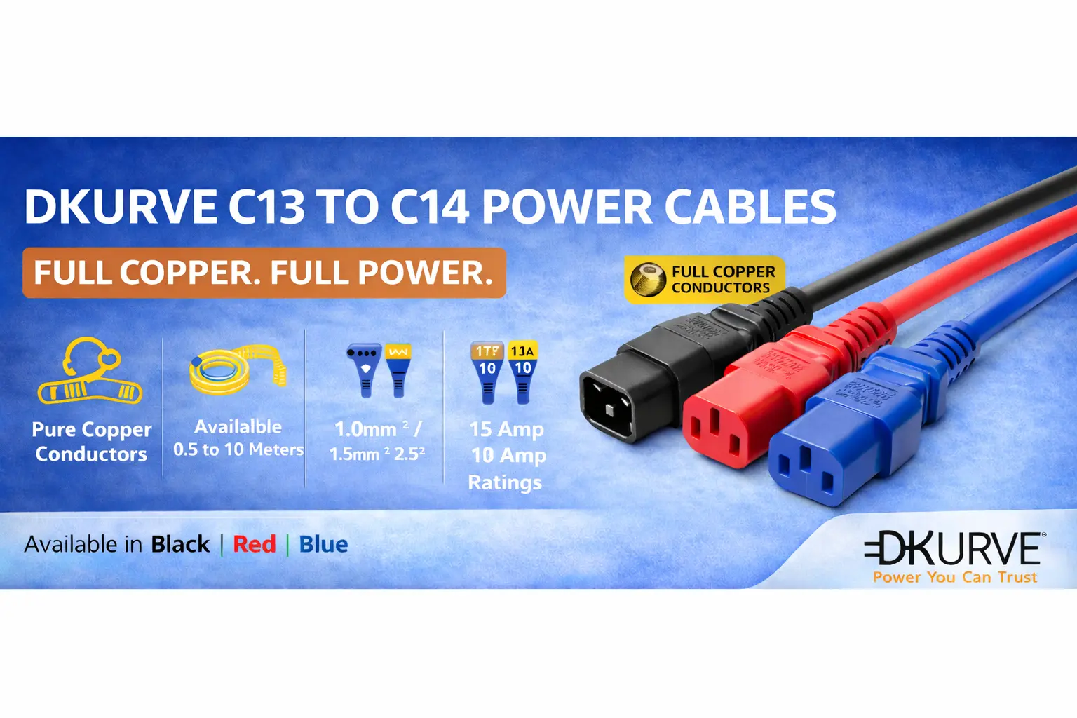 DKURVE Full Copper C13 to C14 Power Cables – Built for Performance