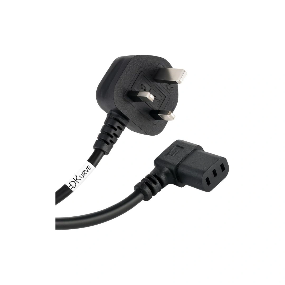 DKURVE® UK 3-Pin Plug to IEC C13 90° Angled Power Cable – 13A 250V Desktop Kettle Lead