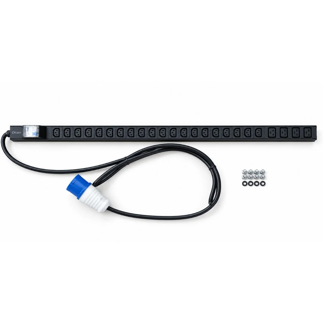 DKURVE® 24-Outlet Vertical Rack PDU with RCD | 20× C13 + 4× C19 | 32A Industrial Plug