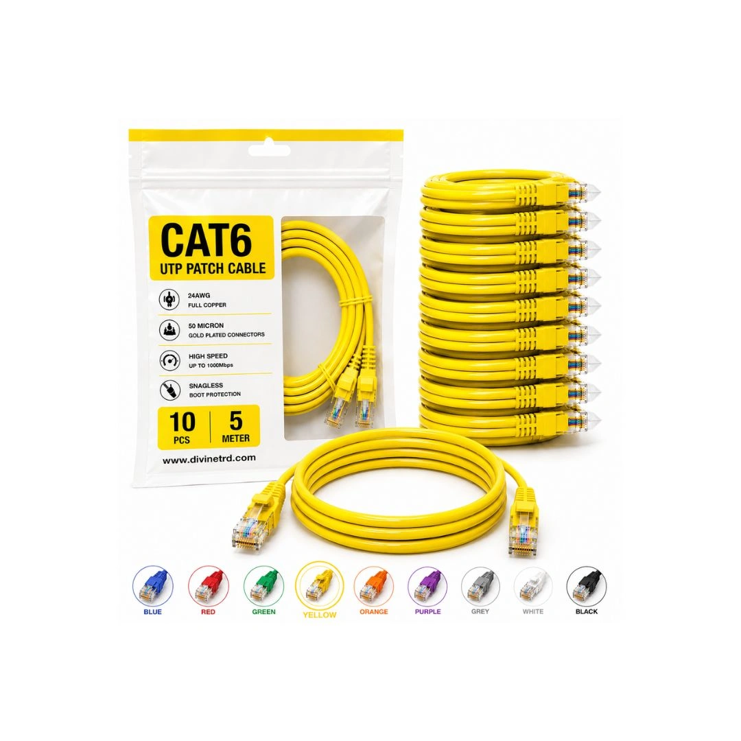Cat6 Patch Cable 5 Meter Pack of 10 | 24AWG Full Copper RJ45 Ethernet Cable