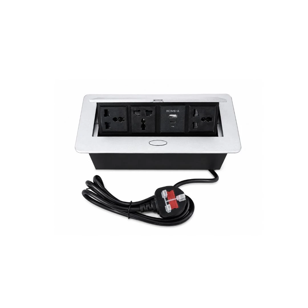 DKURVE Pop Up Desktop Power Socket 3 Power + USB + USB-C - Silver