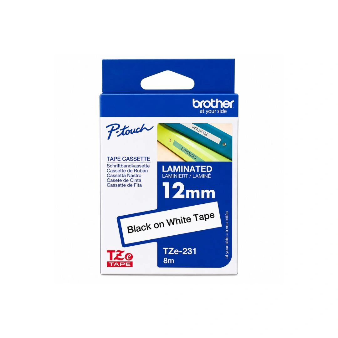 Brother TZe-231 12mm Black on White Laminated Label Tape