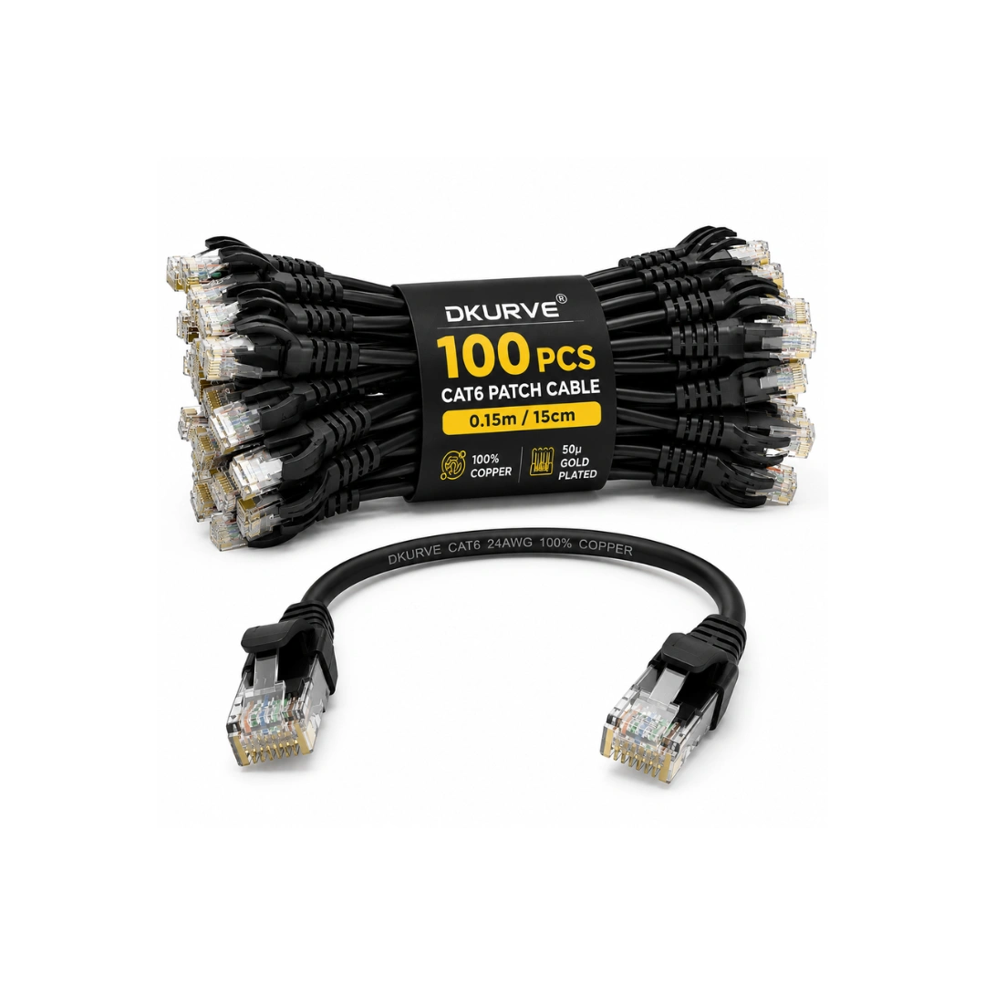 DKURVE Cat6 Short Patch Cable 0.15 Meter (15cm) Pack of 100 | Full Copper 24AWG RJ45 Ethernet Cable