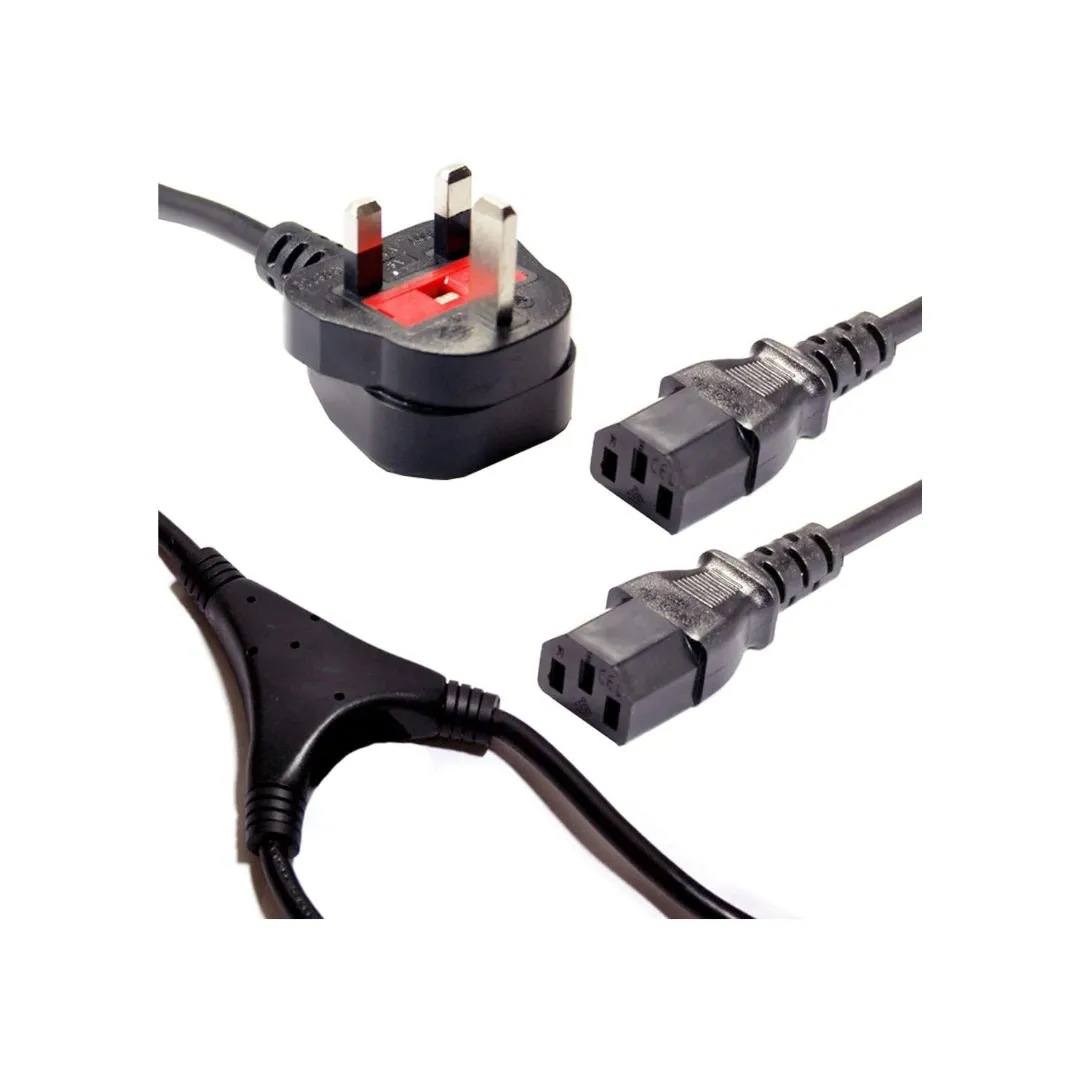DKURVE® UK Plug to Dual IEC C13 Power Splitter Cable – 13A Heavy-Duty Desktop Power Cord – 2.5m