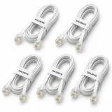 DKURVE Handmade RJ11 Telephone Extension Cable 0.5 m – 6P4C Male-to-Male Landline Cord, Pack of 5