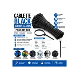 Cable Tie Black 300mm x 3.6mm – Pack of 100 | Nylon Self-Locking Zip Ties