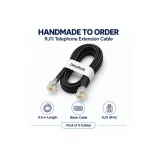 DKURVE Handmade RJ11 Telephone Extension Cable 0.5 m – 6P4C Male-to-Male Landline Cord, Pack of 5