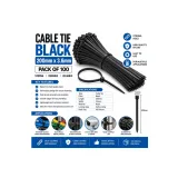 Cable Tie Black 200mm x 3.6mm – Pack of 100 | Nylon Self-Locking Zip Ties