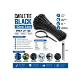 Cable Tie Black 150mm x 3.6mm – Pack of 100 | Nylon Self-Locking Zip Ties