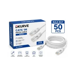 DKURVE Cat6 1M White Patch Cable – 50 Pack | 24AWG Full Copper | Gold Plated | Business Bulk Buy