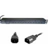 1U 6 Way UK 13A Mains Sockets to IEC C14 Plug Horizontal PDU Black