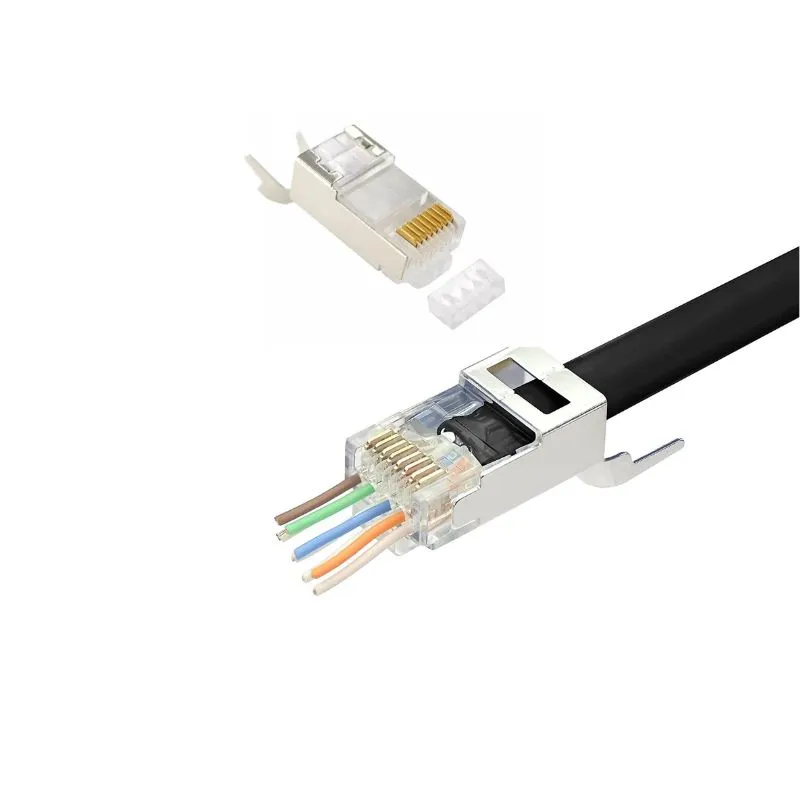 DKCAT7 OPEN Cat7 Cat6A RJ45 Pass Through Connectors Shielded 30-Pack
