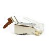 Cat7 Cat6A RJ45 Pass Through Connectors Shielded 30-Pack, 3-Prong 50μ Gold Plated Modular Plug Ethernet Ends with Strain Relief Boots