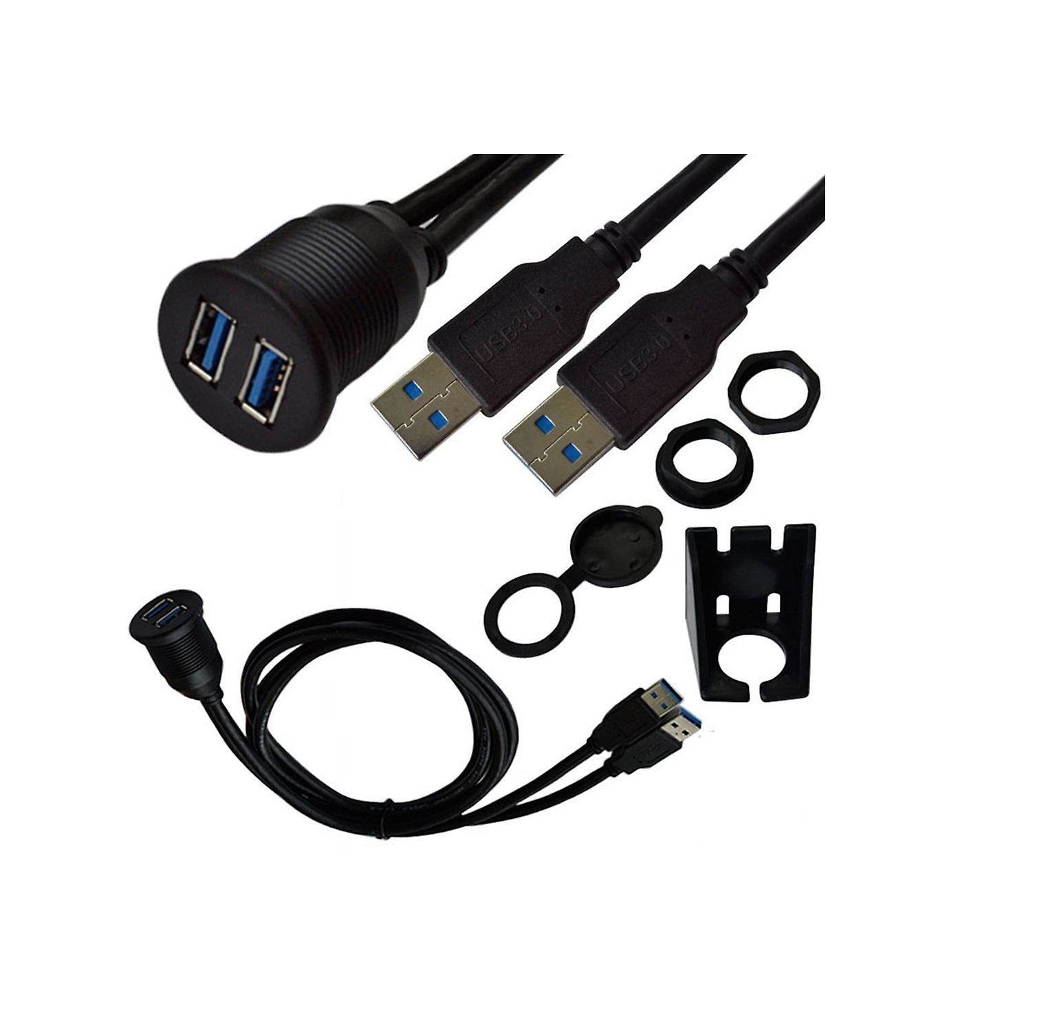 2 Ports Dual USB 3.0 Male to USB 3.0 Female AUX Flush Mount Car Mount Extension Cable for Car Truck Boat Motorcycle Dashboard Panel -(3 Feet)