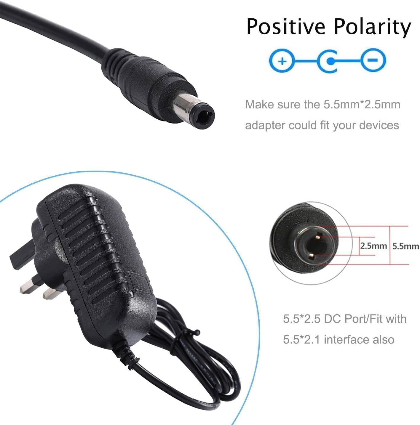 Universal Adapter Charger For Dymo & Brother Label Printers (9V 2A, DC Power Supply, Reversed Polarity, 1.5M Cable)