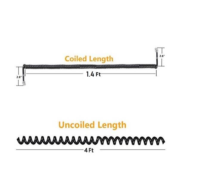 DKURVE® Telephone Handset Cord (RJ9/RJ10/RJ22 4P4C) - Premium Quality 1.4' Coiled Cable (48" Uncoiled)