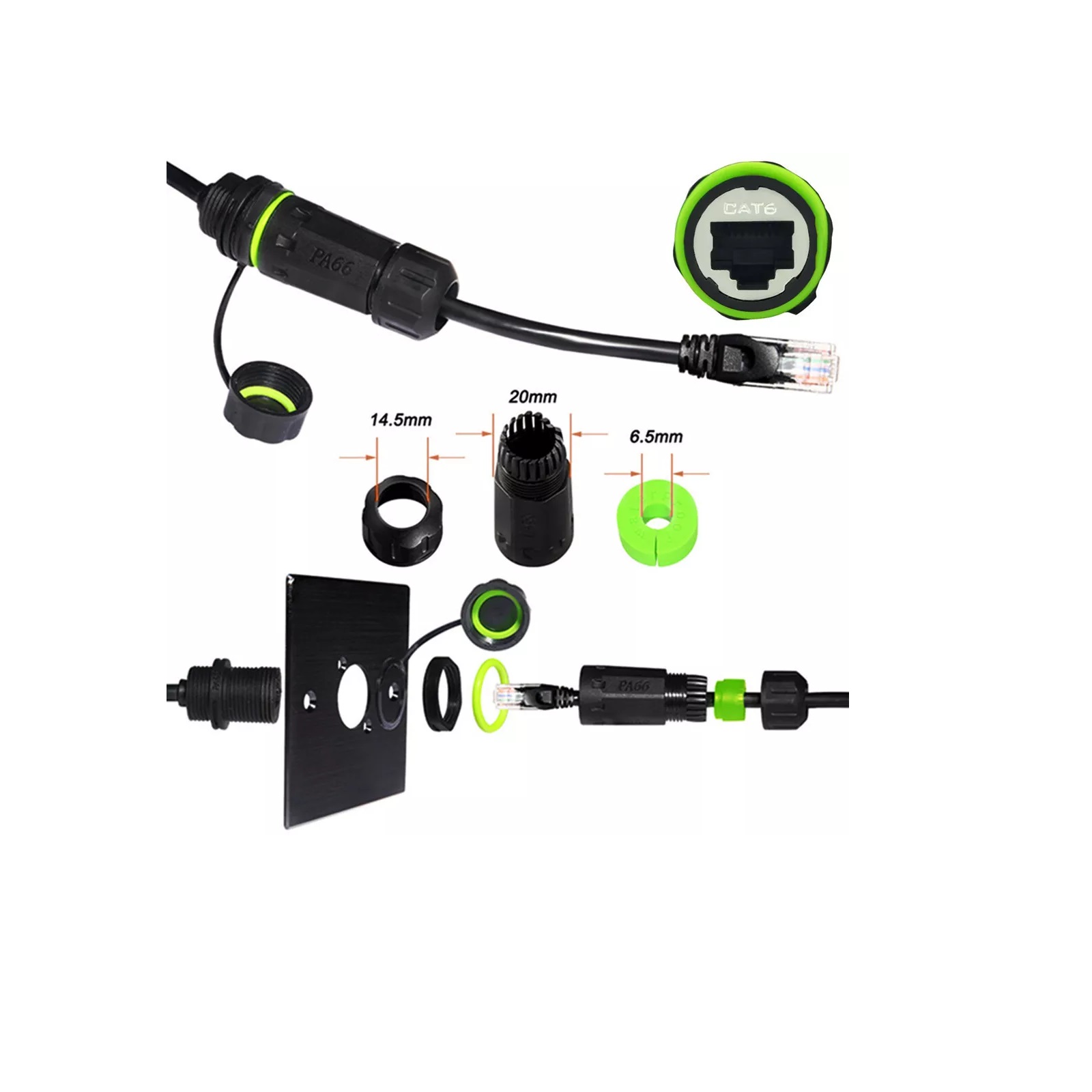 M20 RJ45 Waterproof Cat6 Connector IP68 (8P8C Shield) / Ethernet LAN Cable Connector / Outdoor Network Coupler Adapter (Male to Female) DKURVE DIVINE PLUS TRADING LLC