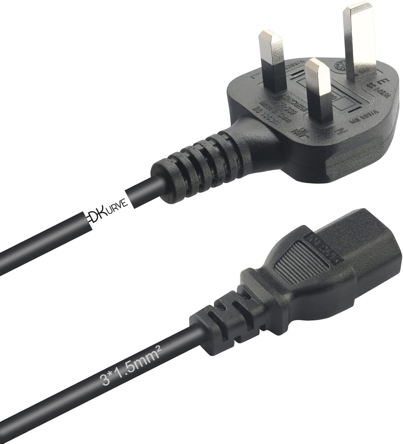 DESKTOP Power Cable Heavy Duty 1.5mm² Full Copper 16AWG (250V/13A) - 1.8m/3m Length (C13 to C14 Connector) for IT Equipment & Appliances