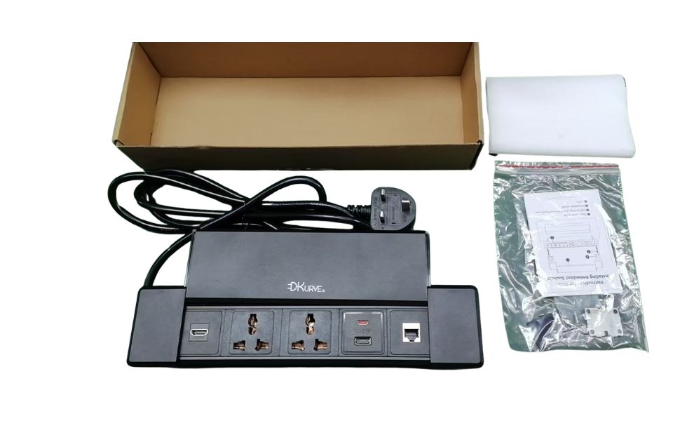 Cable Cubby FLIP UP Box Conference Table (HDMI Connectivity Solutions) 2 UK Power Sockets LAN Wire (RJ45CAT 6) HDMI Connector 1 USB & 1 TYPE C 20W Port For Conference Desk, Office, Home, Hotel3